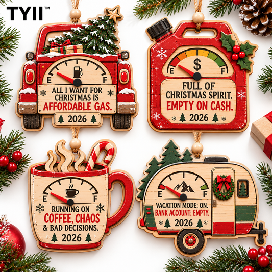 2026 Funny Christmas Wooden Ornaments – Humorous Gas, Coffee & Money Decorations, White Elephant Gifts | TYII™
