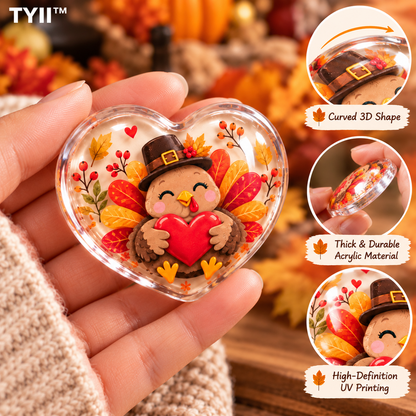 TYII™ Thanksgiving Turkey Pocket Hug – Heart-Shaped Acrylic Keepsake with Greeting Card, Cute Thanksgiving Appreciation Gift