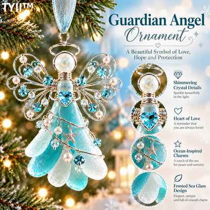 TYII™ Guardian Angel Sea Glass Ornament – Ocean Blue Crystal Angel Christmas Tree Decoration, Meaningful Keepsake Gift