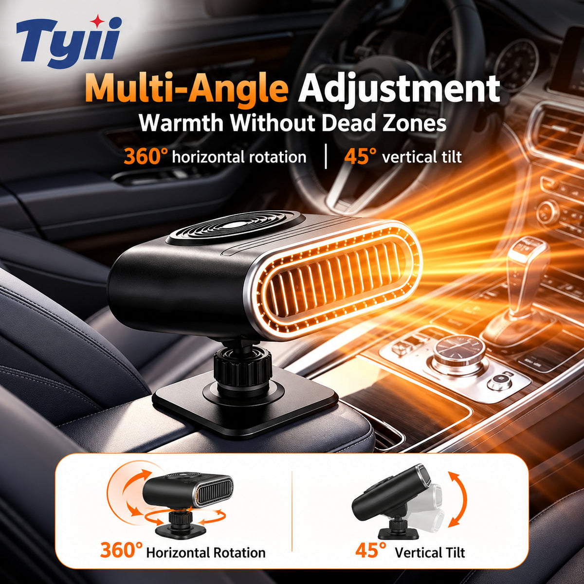 TYII™ 12V Portable Car Heater – 360° Rotating Windshield Defroster & Demister, Adjustable Electric Car Heater for Cars & Trucks