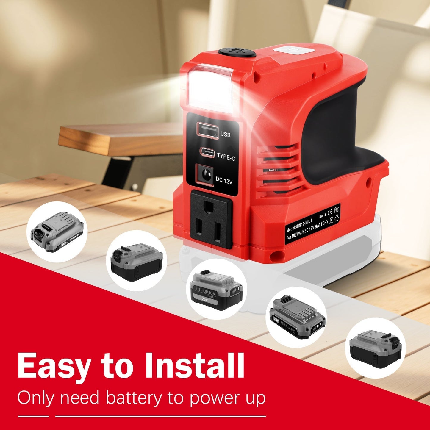 🏕️ OUTDOOR POWER DEAL⚡TYIIPRO™ Portable Battery Power Inverter – AC Outlet, USB & LED Light Power Adapter
