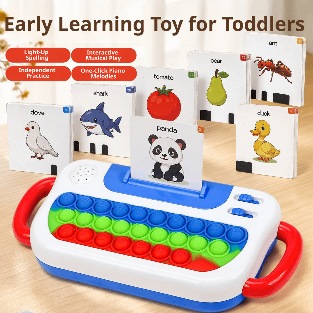 TYII™ Interactive Talking Flash Cards & Pop It Keyboard – 3-in-1 ABC Learning Toy for Kids Ages 3+, 72 Cards & 144 Words