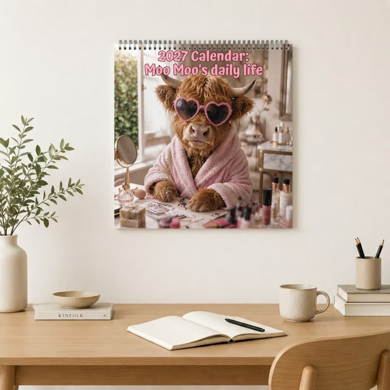 2027 Funny Highland Cow Wall Calendar | A4 Hanging Calendar | Designed by Isabel Kline