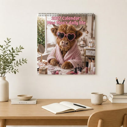 2027 Funny Highland Cow Wall Calendar | A4 Hanging Calendar | Designed by Isabel Kline