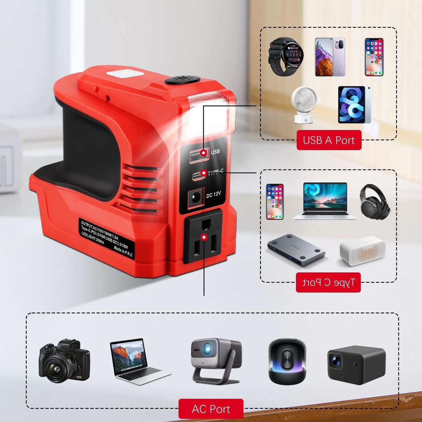 🏕️ OUTDOOR POWER DEAL⚡TYIIPRO™ Portable Battery Power Inverter – AC Outlet, USB & LED Light Power Adapter