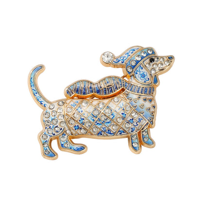 Limited Edition Christmas Dachshund Brooch – Rhinestone Enamel Sausage Dog Holiday Pin