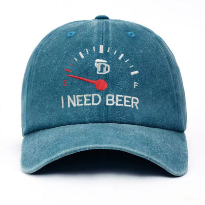 🍺 ‘I NEED BEER’  Embroidered Baseball Cap – Unisex Adjustable Washed Vintage Hat