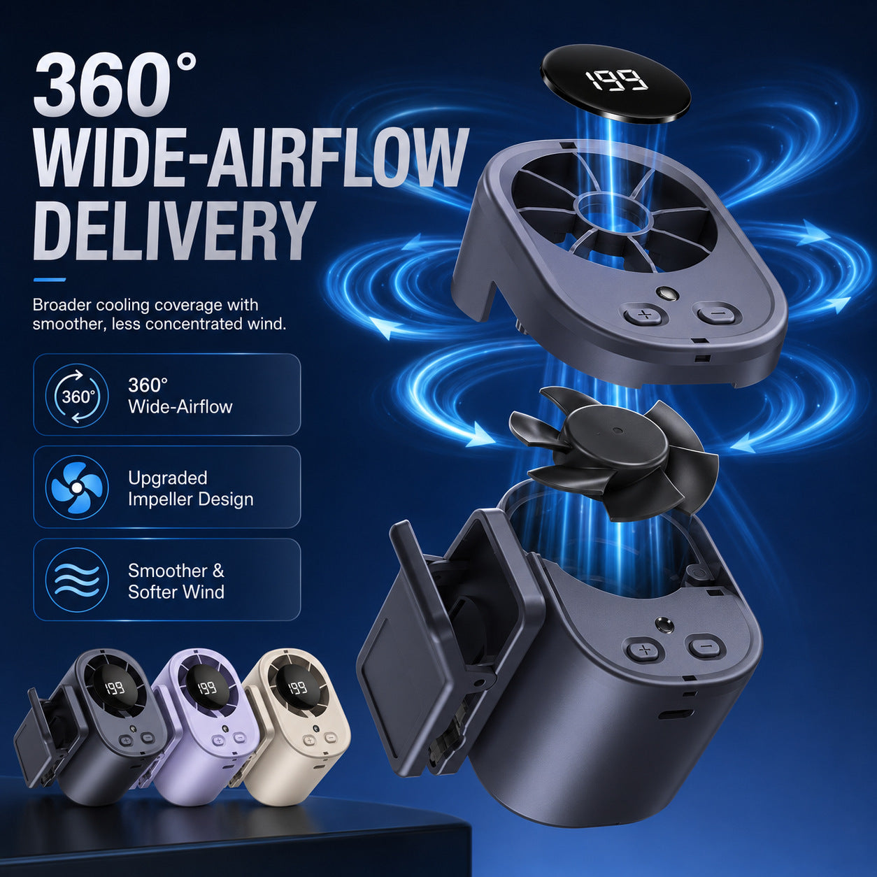 ❄️TYIIPRO™ 199-Speed USB Rechargeable Clip-On Fan – Portable, Strong Clamp, Long-Lasting Battery for Car, Desk & Travel