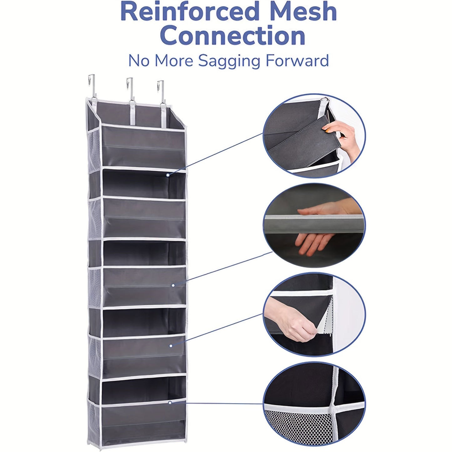 5-Tier Over The Door Hanging Organizer | Large Capacity Closet Storage Organizer with Reinforced Shelves