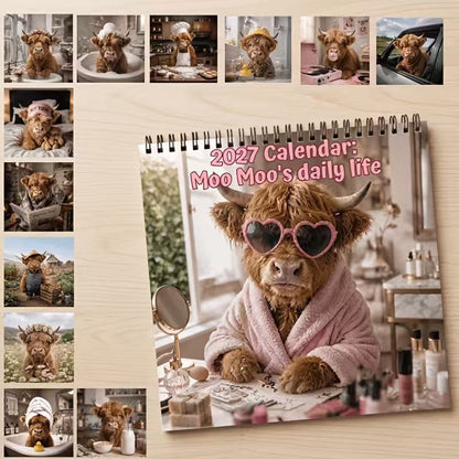 2027 Funny Highland Cow Wall Calendar | A4 Hanging Calendar | Designed by Isabel Kline