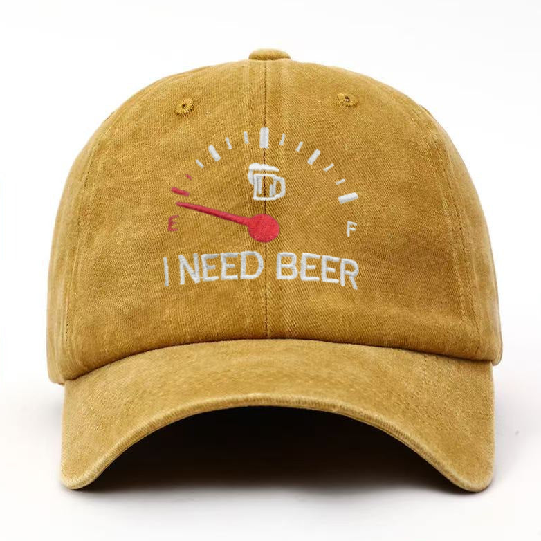 🍺 ‘I NEED BEER’  Embroidered Baseball Cap – Unisex Adjustable Washed Vintage Hat