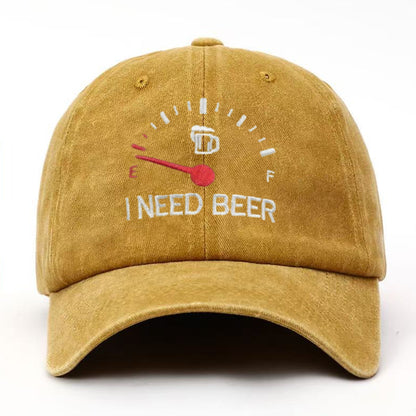 🍺 ‘I NEED BEER’  Embroidered Baseball Cap – Unisex Adjustable Washed Vintage Hat