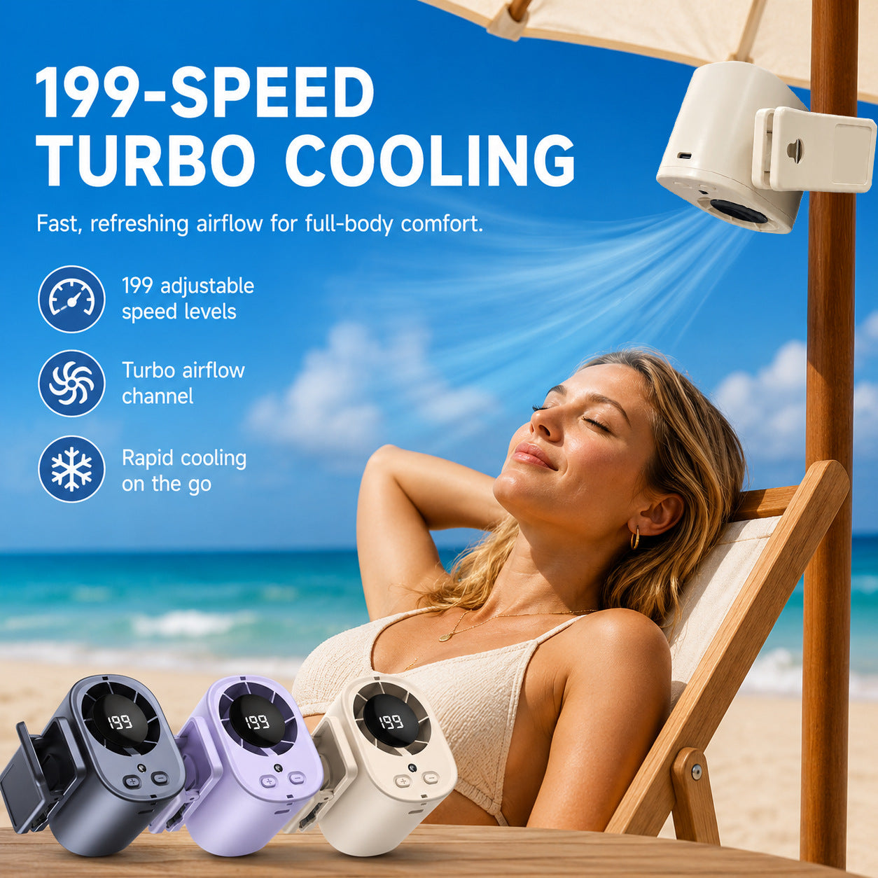 ❄️TYIIPRO™ 199-Speed USB Rechargeable Clip-On Fan – Portable, Strong Clamp, Long-Lasting Battery for Car, Desk & Travel