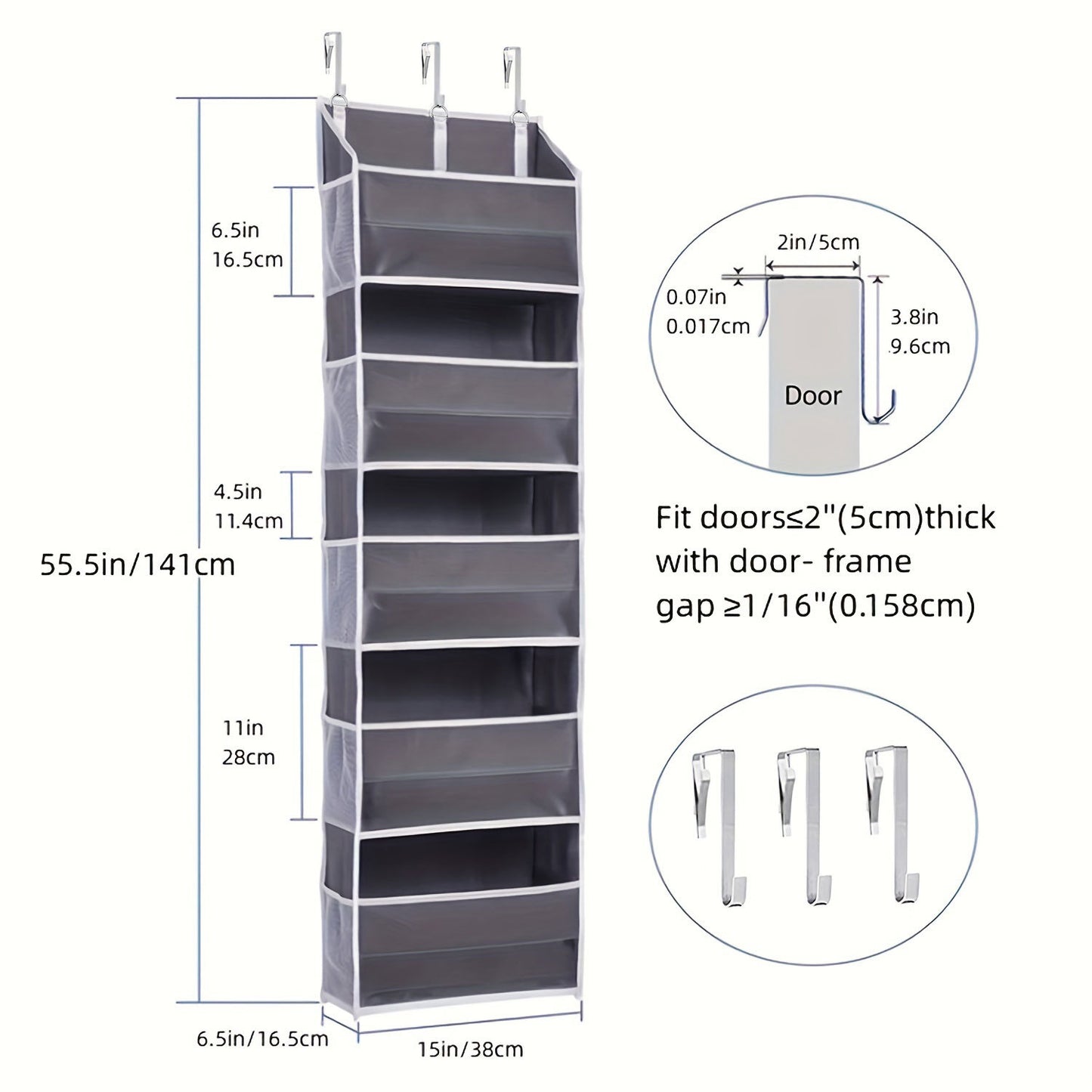5-Tier Over The Door Hanging Organizer | Large Capacity Closet Storage Organizer with Reinforced Shelves