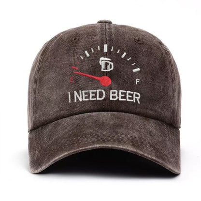 🍺 ‘I NEED BEER’  Embroidered Baseball Cap – Unisex Adjustable Washed Vintage Hat