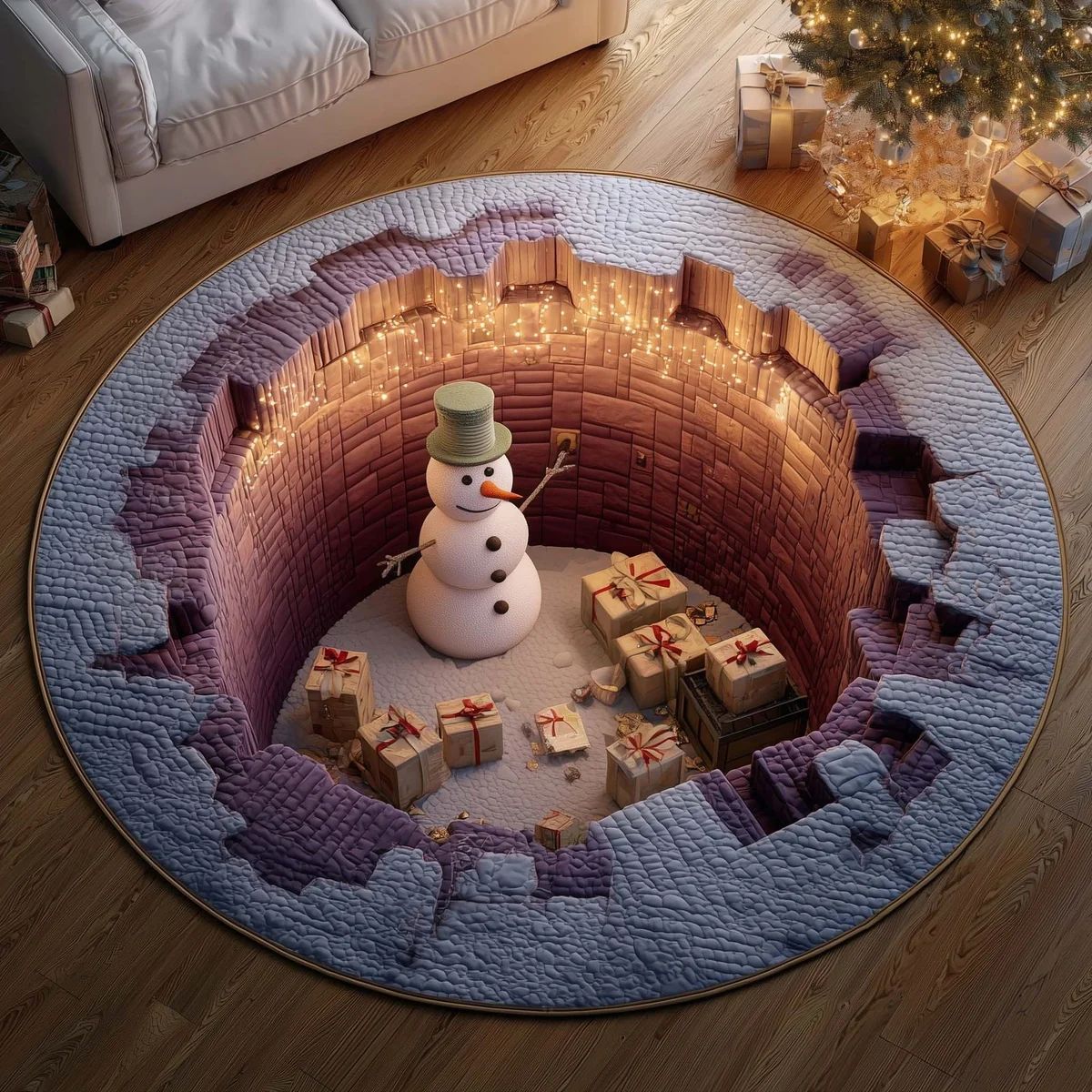 🎄3D Optical Illusion Vortex Quilted Round Christmas Rug