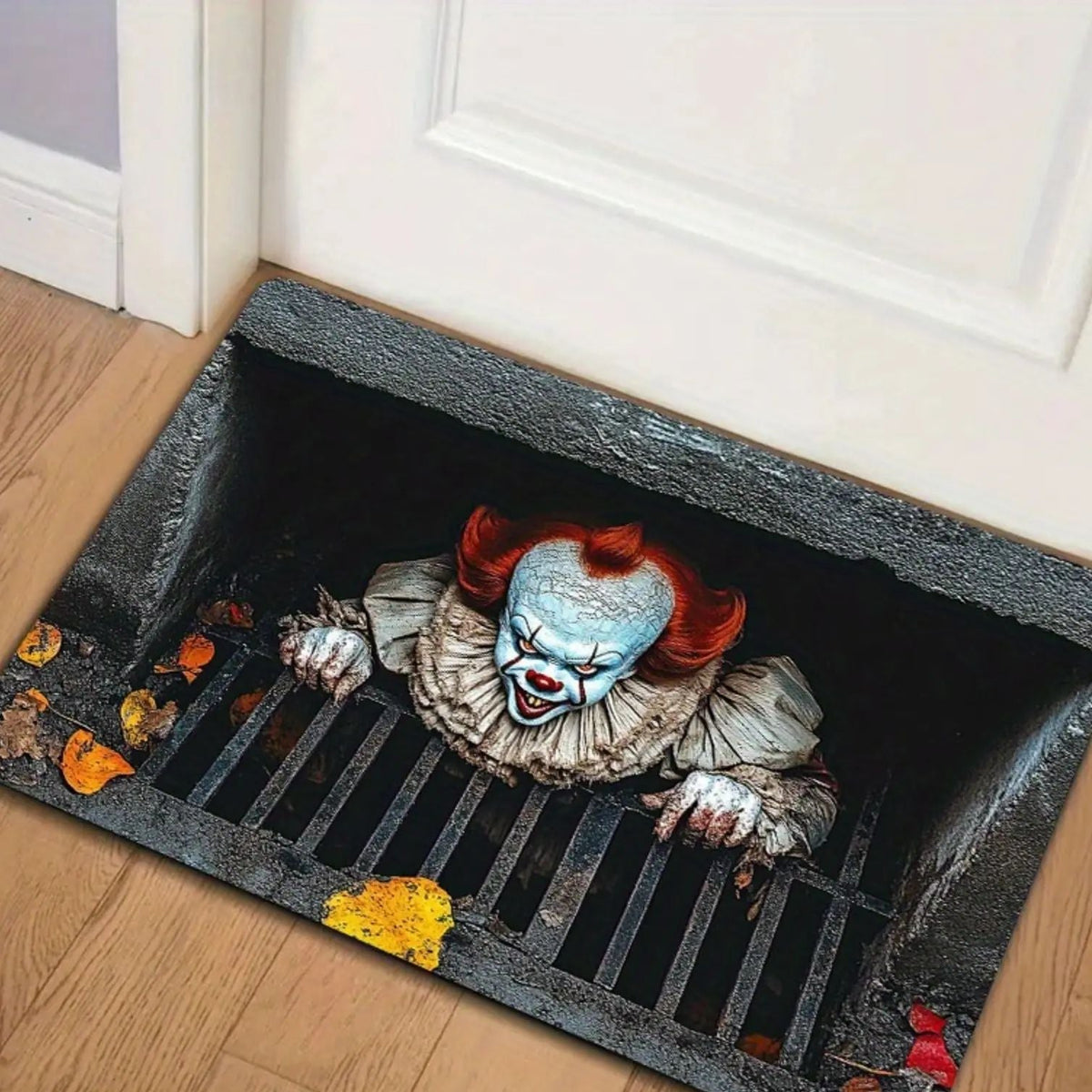 🎃 Halloween Front Door Mat – Visual Skull & Clown Horror Rug 💀