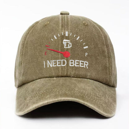 🍺 ‘I NEED BEER’  Embroidered Baseball Cap – Unisex Adjustable Washed Vintage Hat