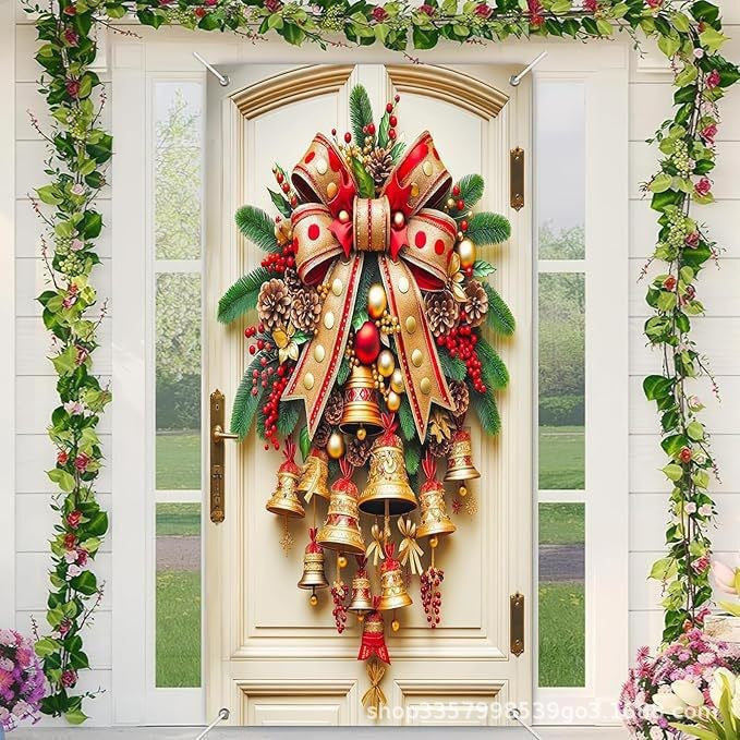 Santa Christmas Door Cover with Elastic Edges | Reusable Holiday Decor
