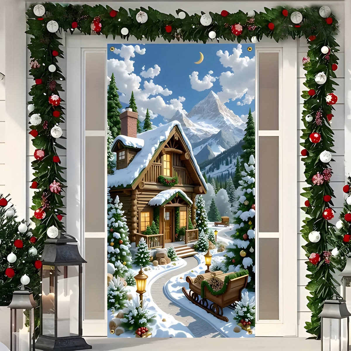 Santa Christmas Door Cover with Elastic Edges | Reusable Holiday Decor