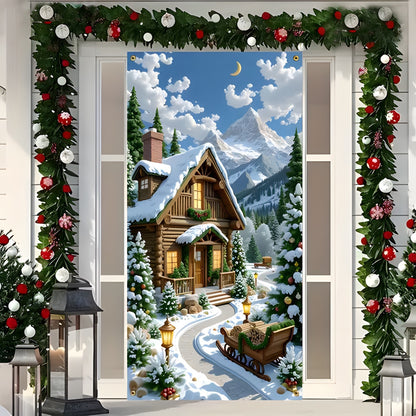 Santa Christmas Door Cover with Elastic Edges | Reusable Holiday Decor