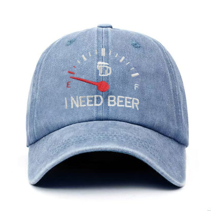 🍺 ‘I NEED BEER’  Embroidered Baseball Cap – Unisex Adjustable Washed Vintage Hat