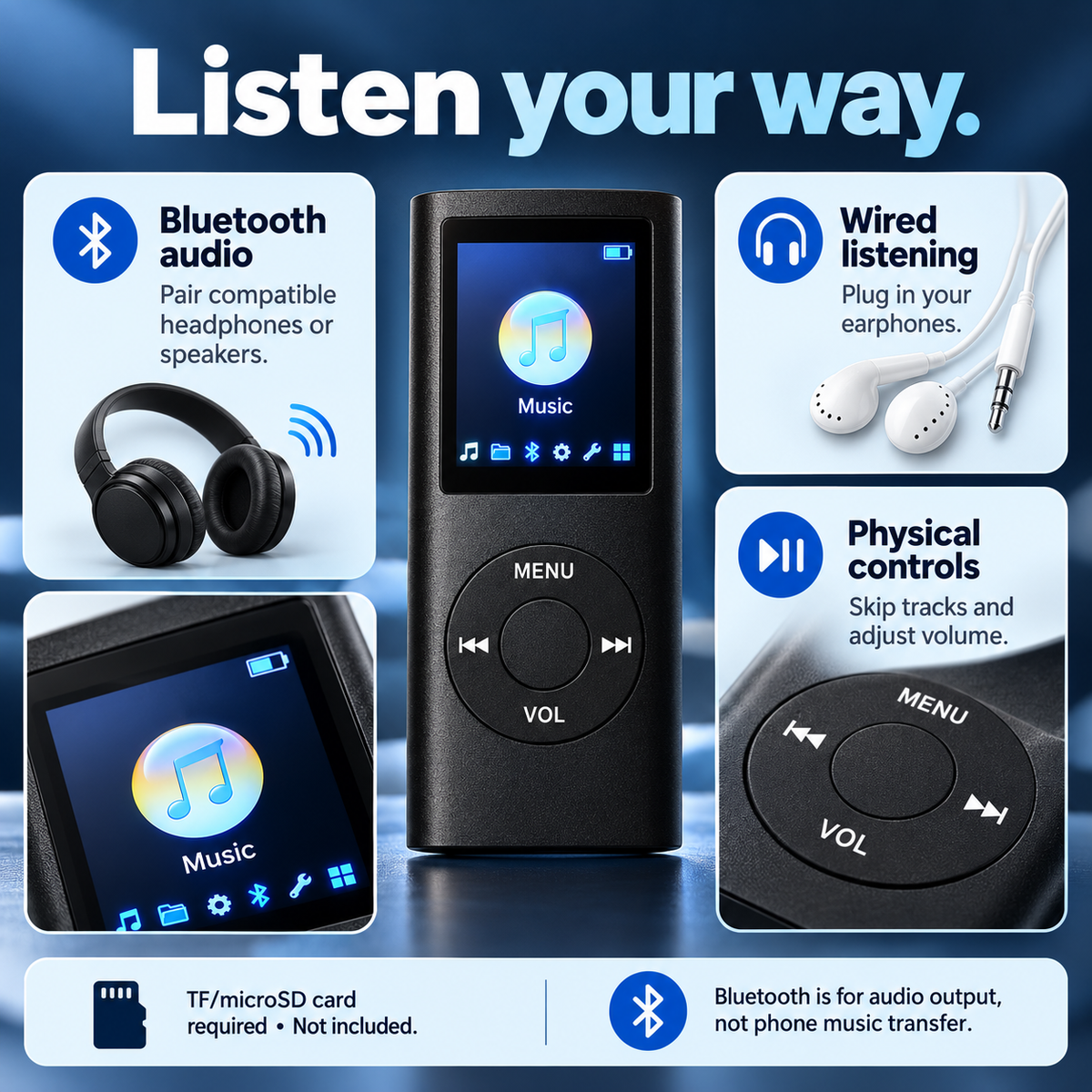 🎵 Retro MP3 Player – Classic Portable Music Player with Bluetooth & Offline Playback