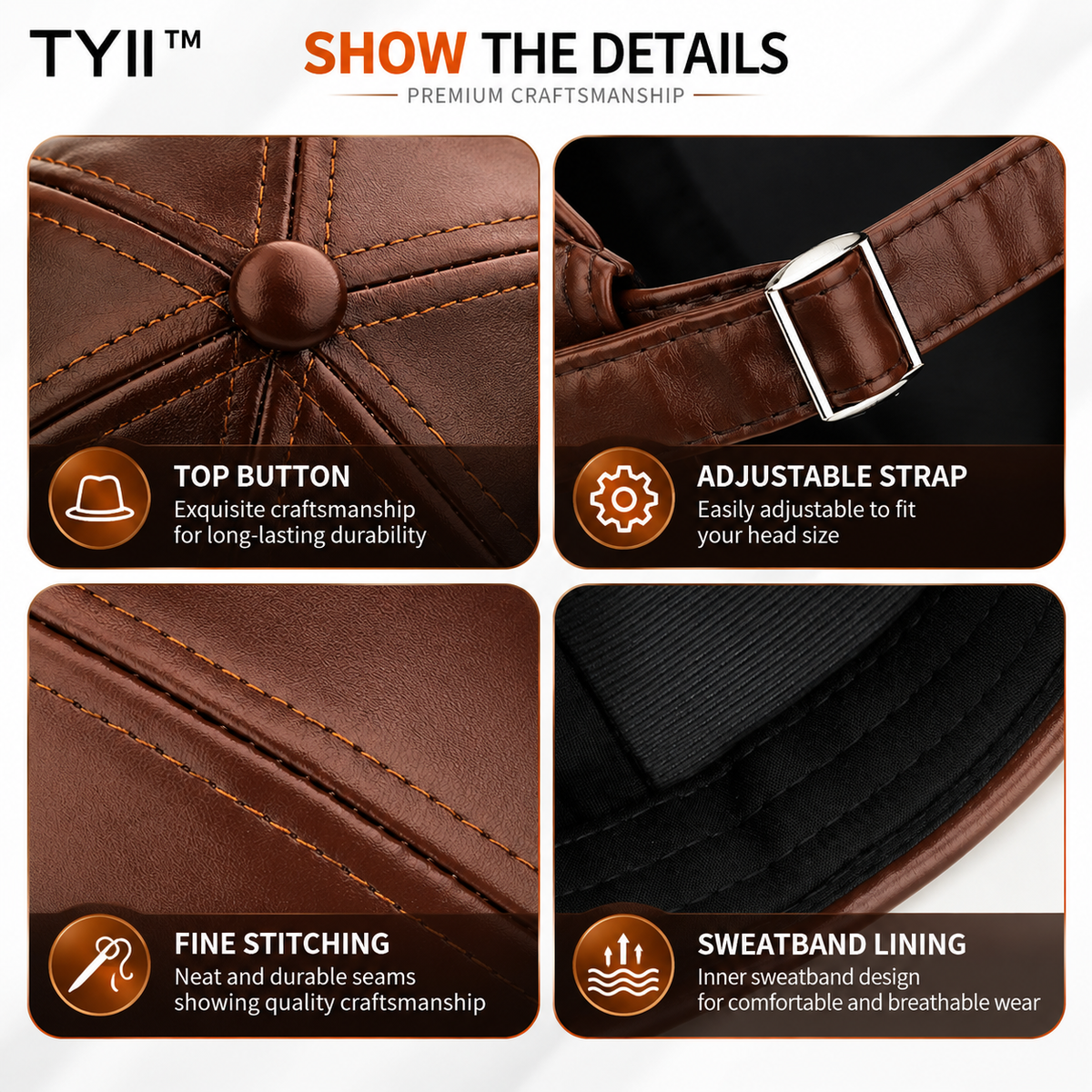 TYII™ Men's Winter Leather-Look Docker Hat – Warm Fleece-Lined Brimless Cap, Adjustable Vintage Beanie