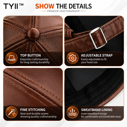 TYII™ Men's Winter Leather-Look Docker Hat – Warm Fleece-Lined Brimless Cap, Adjustable Vintage Beanie