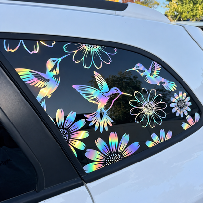 🌻🐦 TYII™ Hummingbirds & Sunflowers Full Coverage Car Window Decal – Waterproof Floral Vinyl Window Sticker, Trim-to-Fit Auto Decor
