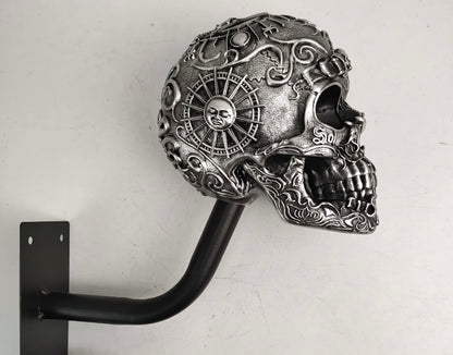 TYIIPRO™ Skull Motorcycle Helmet Holder – Punk Skull Wall Mount Rack for Helmets, Jackets & Garage Decor