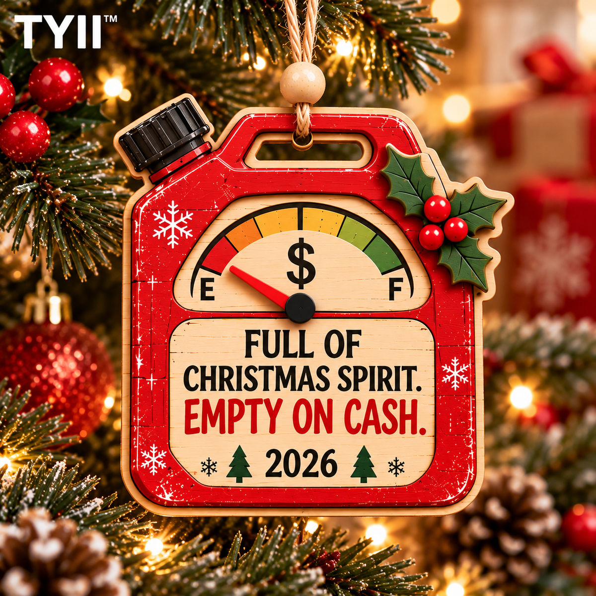 2026 Funny Christmas Wooden Ornaments – Humorous Gas, Coffee & Money Decorations, White Elephant Gifts | TYII™