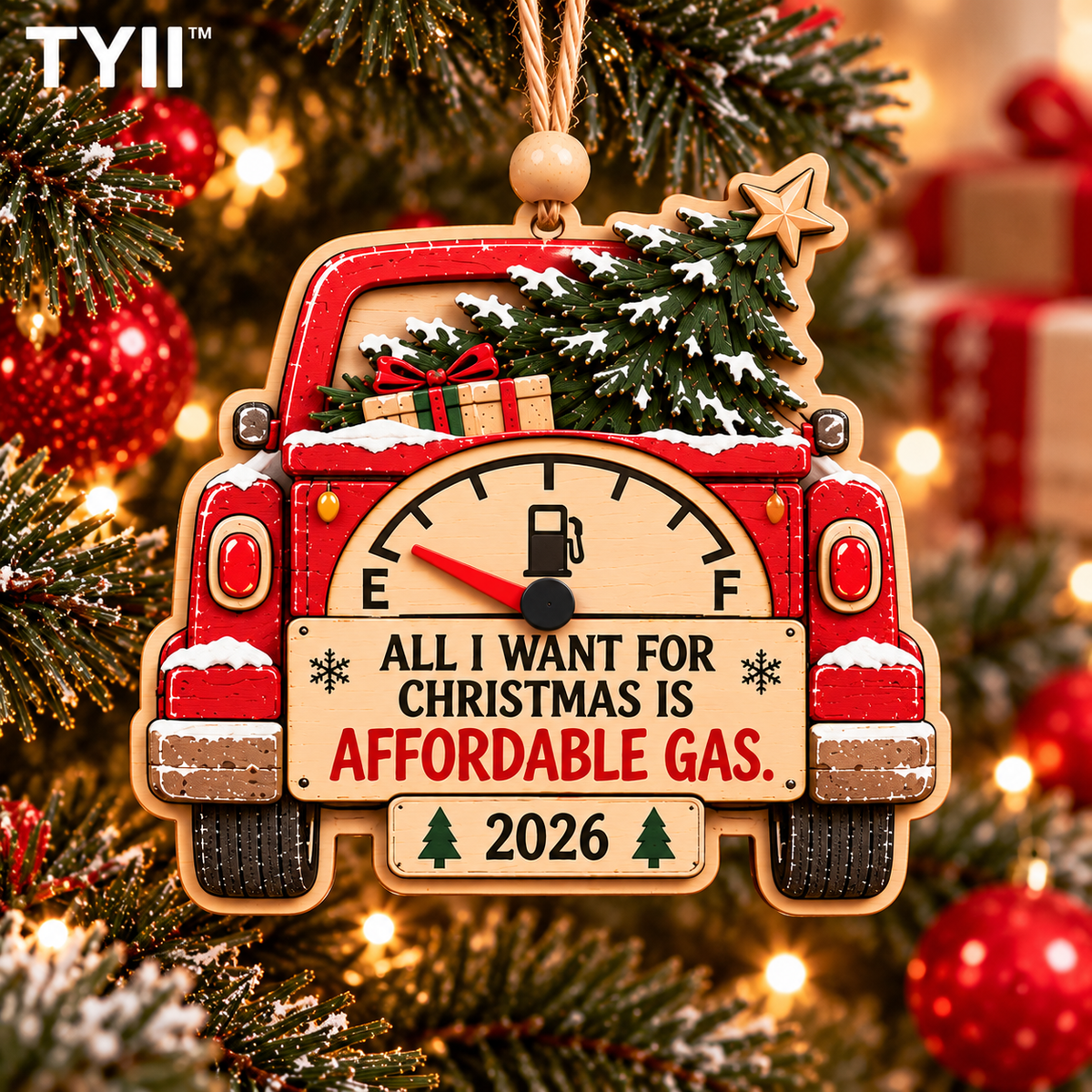 2026 Funny Christmas Wooden Ornaments – Humorous Gas, Coffee & Money Decorations, White Elephant Gifts | TYII™