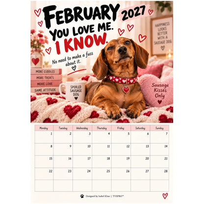 TYIIPRO™ 2027 Funny Dachshund Wall Calendar – Sarcastic Sausage Dog Calendar, A4 Monthly Dog Lover Gift