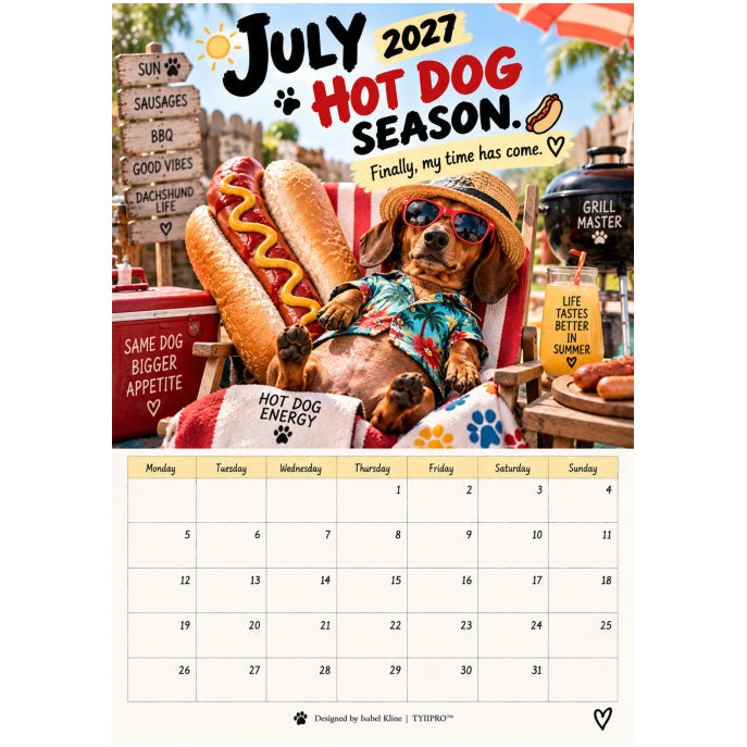 TYIIPRO™ 2027 Funny Dachshund Wall Calendar – Sarcastic Sausage Dog Calendar, A4 Monthly Dog Lover Gift