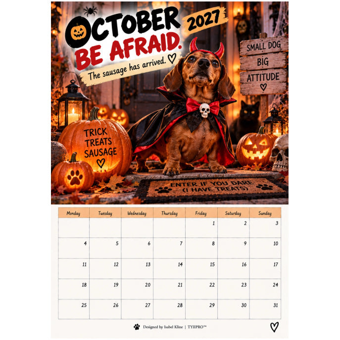 TYIIPRO™ 2027 Funny Dachshund Wall Calendar – Sarcastic Sausage Dog Calendar, A4 Monthly Dog Lover Gift