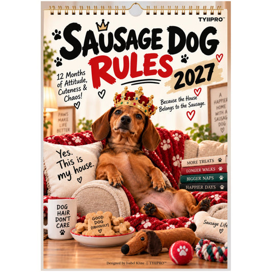 TYIIPRO™ 2027 Funny Dachshund Wall Calendar – Sarcastic Sausage Dog Calendar, A4 Monthly Dog Lover Gift