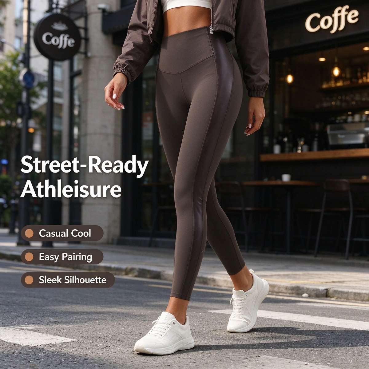 High Waisted Stretchy PU Tummy Control Yoga Leggings with Pocket 🧘