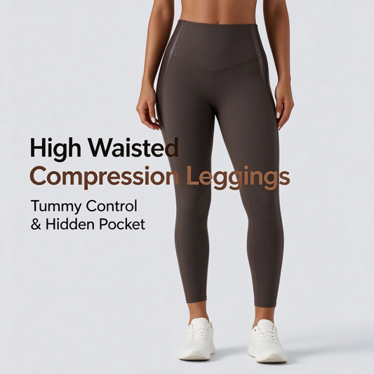 High Waisted Stretchy PU Tummy Control Yoga Leggings with Pocket 🧘