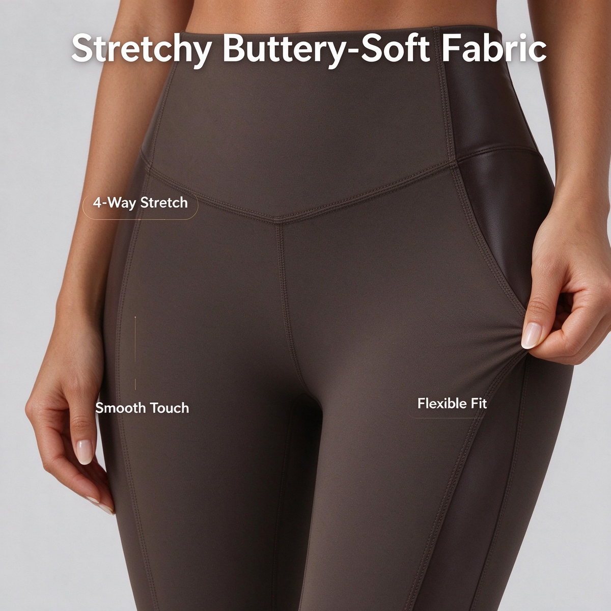 High Waisted Stretchy PU Tummy Control Yoga Leggings with Pocket 🧘