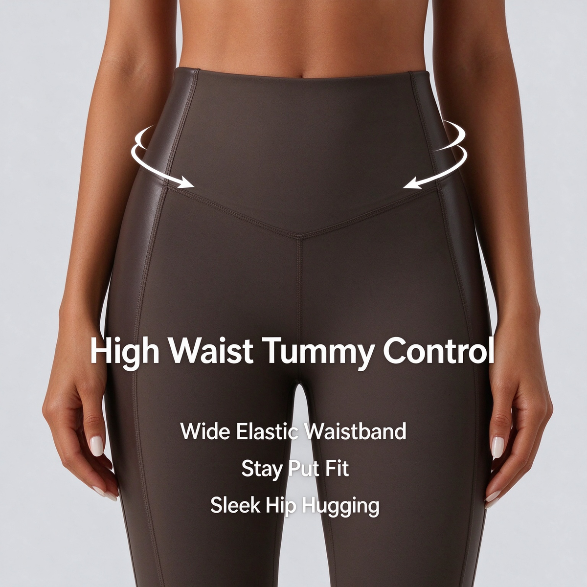 High Waisted Stretchy PU Tummy Control Yoga Leggings with Pocket 🧘