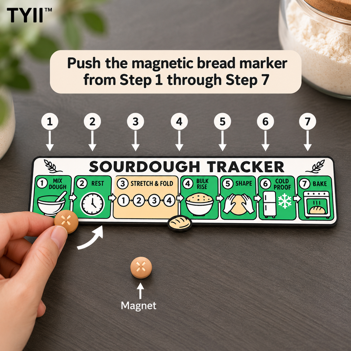 Sourdough Bread Making Tracker with Magnetic Marker – 7-Step Baking Guide | TYII™