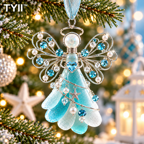 TYII™ Guardian Angel Sea Glass Ornament – Ocean Blue Crystal Angel Christmas Tree Decoration, Meaningful Keepsake Gift