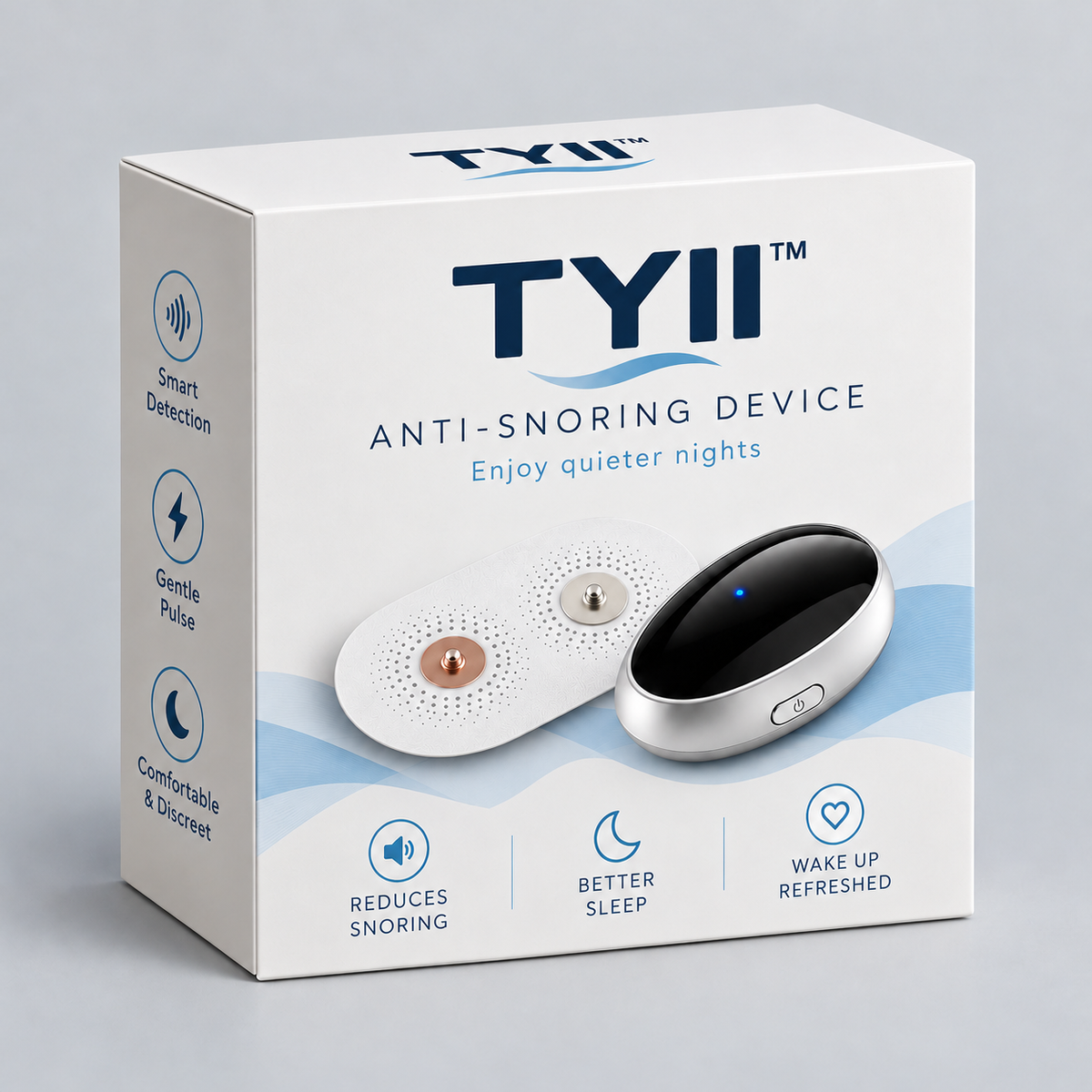 TYII™ Smart Anti-Snoring Device – Intelligent Snore Detection, 3 Adjustable Pulse Levels, Rechargeable Chin-Worn Sleep Aid