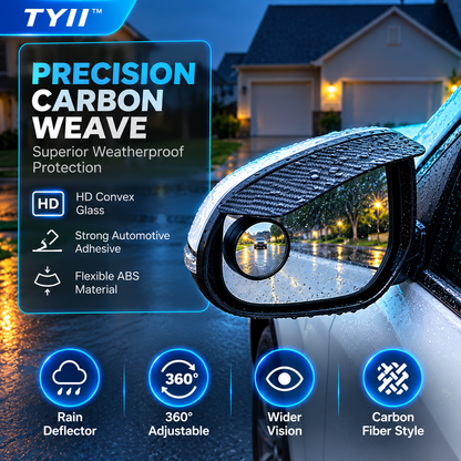 TYII™ 2-in-1 Rearview Mirror Rain Visor & 360° Blind Spot Mirror – Carbon Fiber Style, Universal Car Accessories