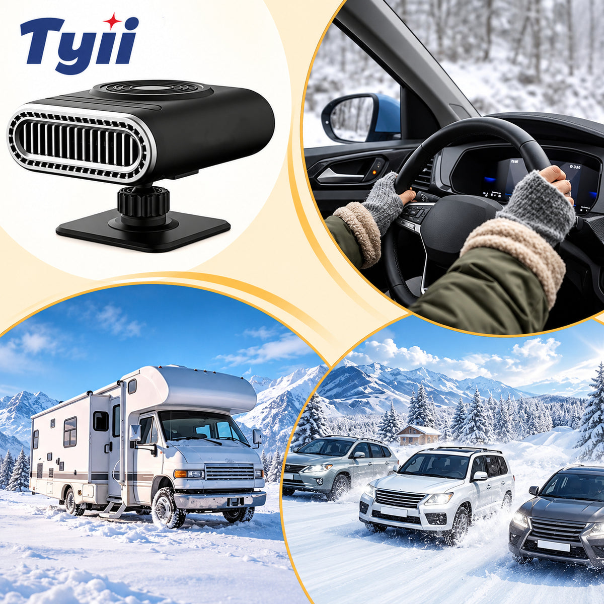 TYII™ 12V Portable Car Heater – 360° Rotating Windshield Defroster & Demister, Adjustable Electric Car Heater for Cars & Trucks