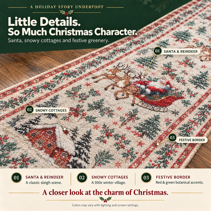 🎄Vintage Christmas Runner Rug – Santa, Reindeer & Timeless Holiday Charm