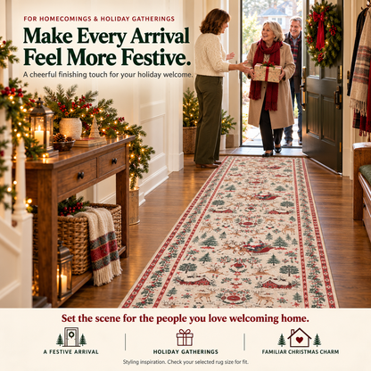 🎄Vintage Christmas Runner Rug – Santa, Reindeer & Timeless Holiday Charm