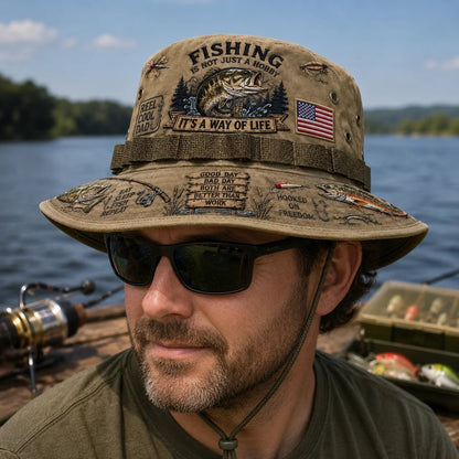 Fishing Is a Way of Life Embroidered Boonie Hat – Outdoor Fishing Bucket Hat