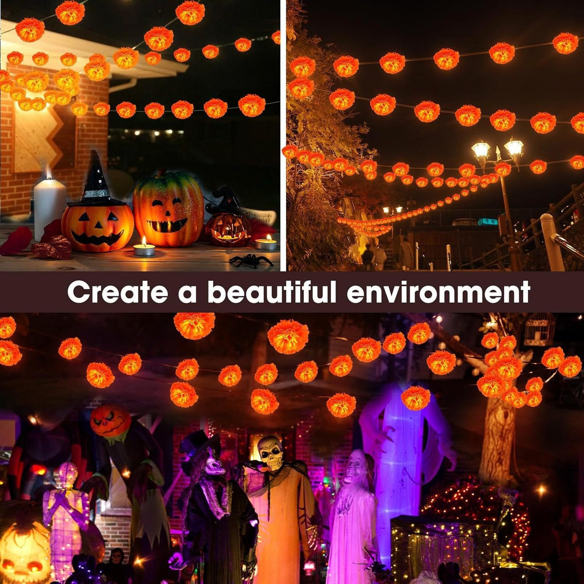 🎃🌼 Mexican Marigold Flower String Lights